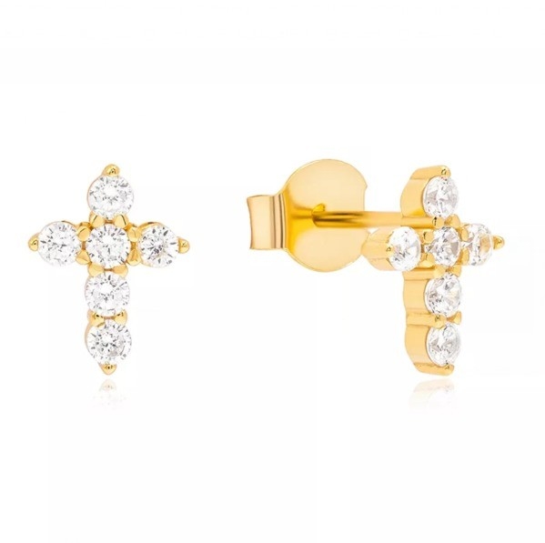 Chiếc tai vàng 18K Micron Pave Cross Stud trong 925 Sterling Silver cho các cô gái
