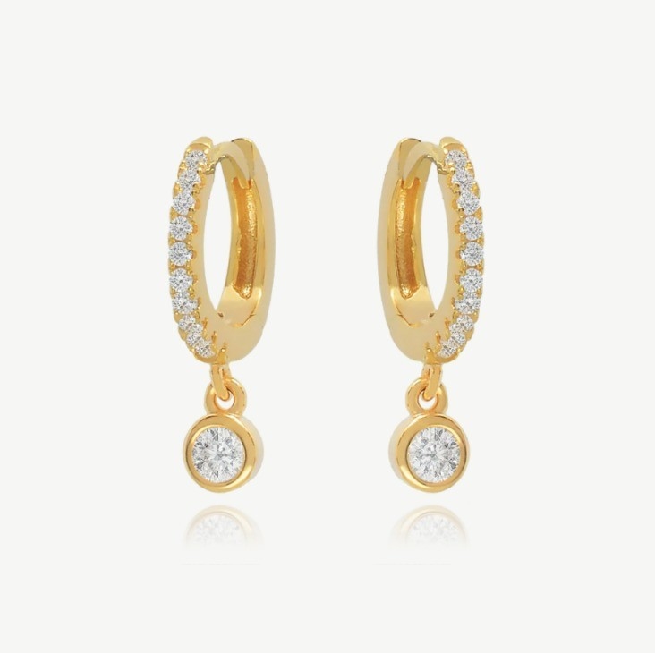 18K Vàng S925 Bạc Mini Huggies Đơn lẻ Bezel Stone Hoops Bắt tai cho phụ nữ