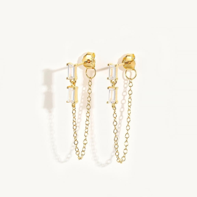Baguette bán hàng Cubic Zircon Threader Stud Bàn tai đồ trang sức 925 Sterling bạc cho phụ nữ