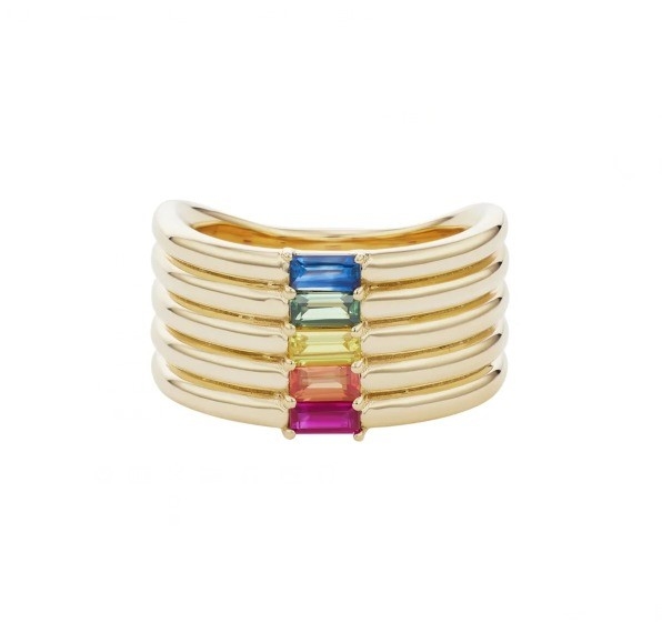 18K vàng bọc cầu vồng Baguette cắt CZ đa thời trang 925 Sterling bạc nữ nhẫn