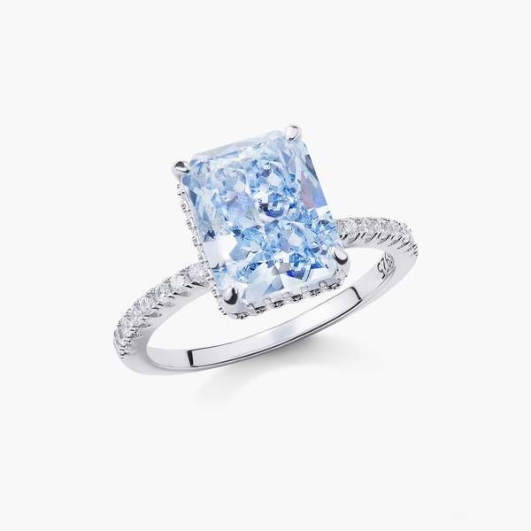 Baguette bọc bạc Kim cương xanh 5A cắt băng CZ nhẫn đính hôn cho phụ nữ 925 bạc Sterling