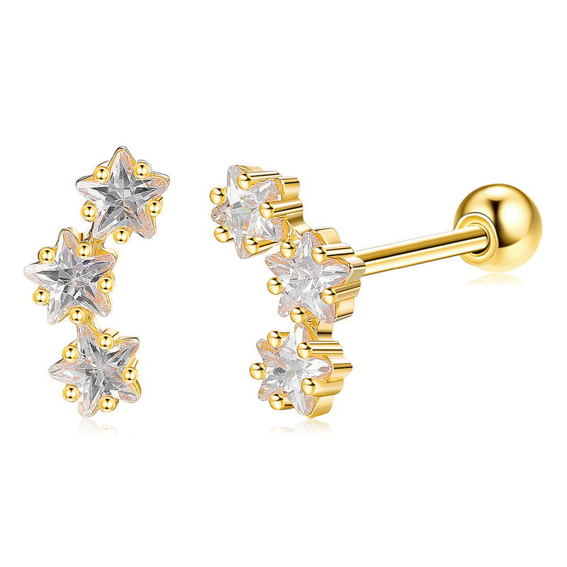 18K vàng bọc 925 Sterling Silver Star Cubic Zirconia Stud Bàn tai cho phụ nữ phụ kiện