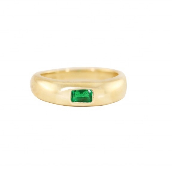 Đồ kim loại Nhẫn Vintage 18K vàng bọc Smarald Baguette Dome Đá quý Nhẫn cho phụ nữ