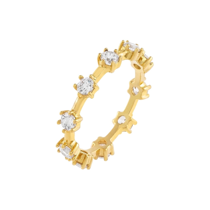 925 Sterling bạc đơn giản 18K vàng Vermeil Prong thiết lập Eternity Band Nhẫn phụ nữ mỏng