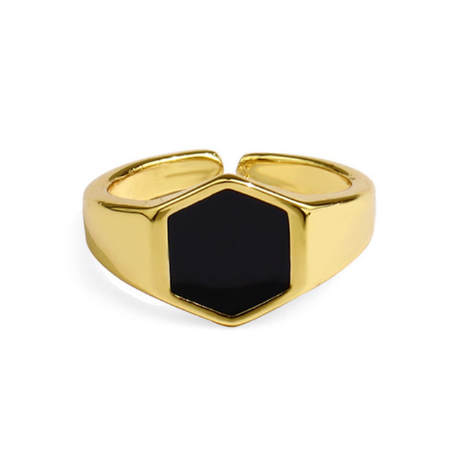 14K vàng bọc màu đen Agate nhẫn đeo tay trong 925 bạc cho các cá nhân phong cách ý thức