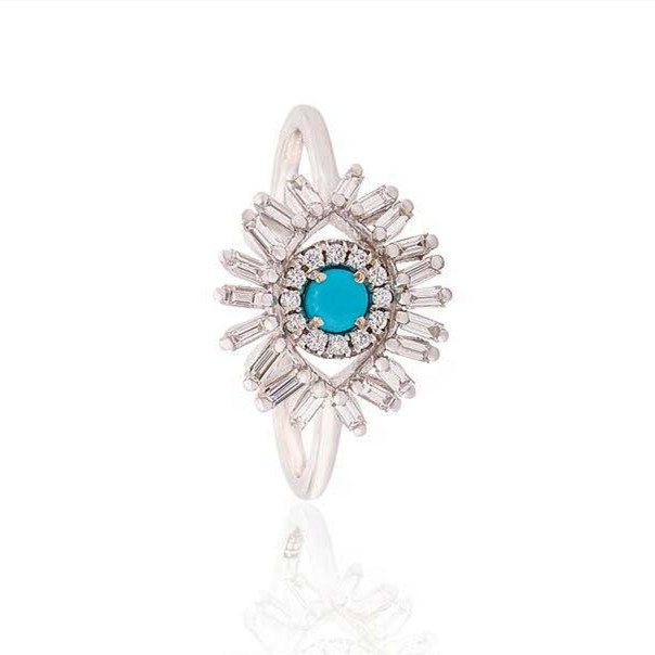 925 Sterling Silver Turquoise Evil Eye Eternity Band Ring cho đồ trang sức thủ công Unisex