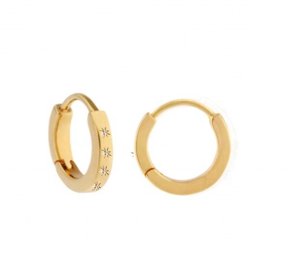 Chiếc bông tai phong cách 14K vàng Vermeil Star Set Kim cương ôm vòng tròn cho phong cách dễ dàng