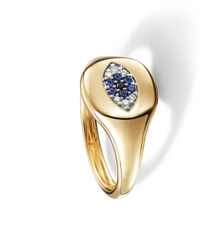 Bộ sưu tập cáp Brazil Evil Eye Mini Pinky Ring 18K vàng trắng CZ 925 bạc