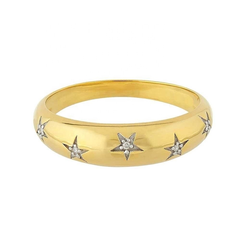 Chiếc nhẫn mái vòm 14k 18k vàng Chunky Star Set Nhẫn kim cương cho trang phục phong cách