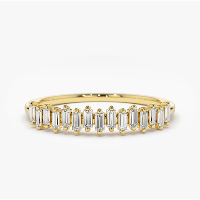 925 Sterling Silver CZ Diamond Baguette Chiếc nhẫn vĩnh cửu nữ với vàng vàng