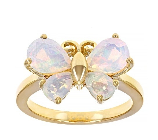 Đồ trang sức tinh tế nhiều màu Ethiopia Opal Butterfly Ring 18k vàng vàng trên Sterling bạc