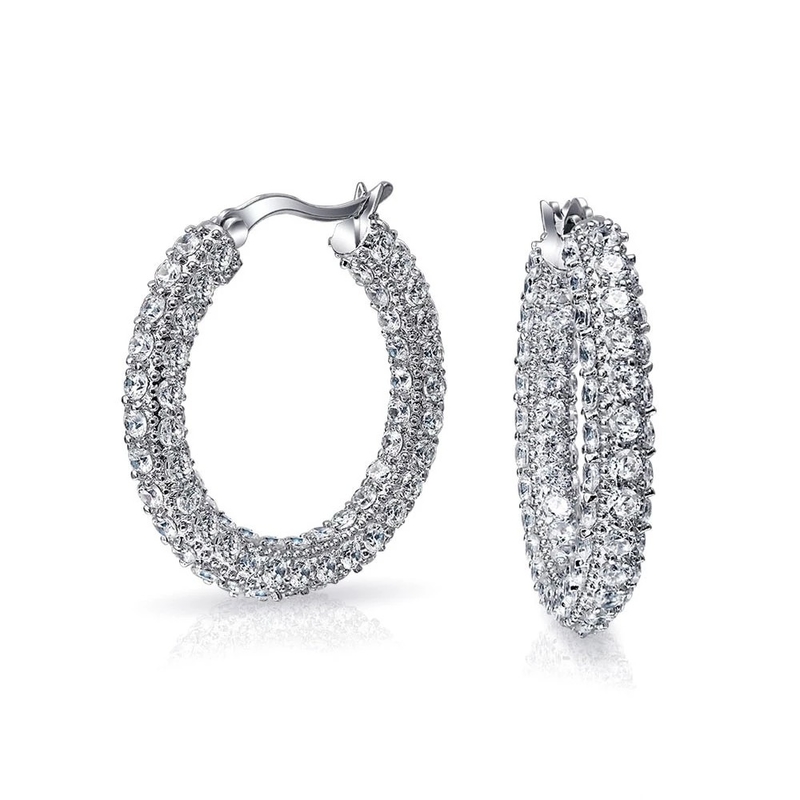 925 Sterling Silver Bridal Pave White CZ Hoop Bàn tai cho cô dâu thời trang