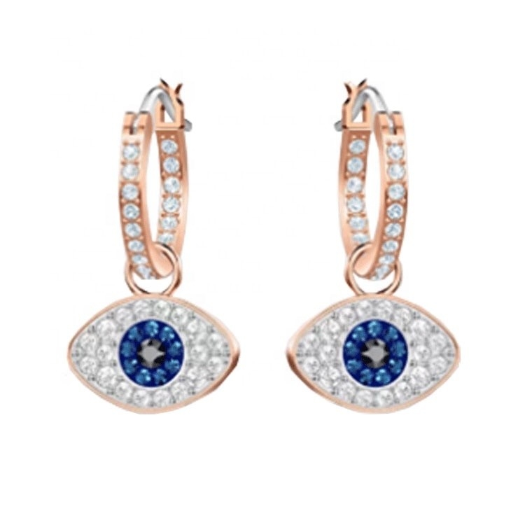 Bàn tai thanh lịch Màu xanh trắng Cz 925 Sterling bạc Dangle Hoop Bàn tai cho phụ nữ