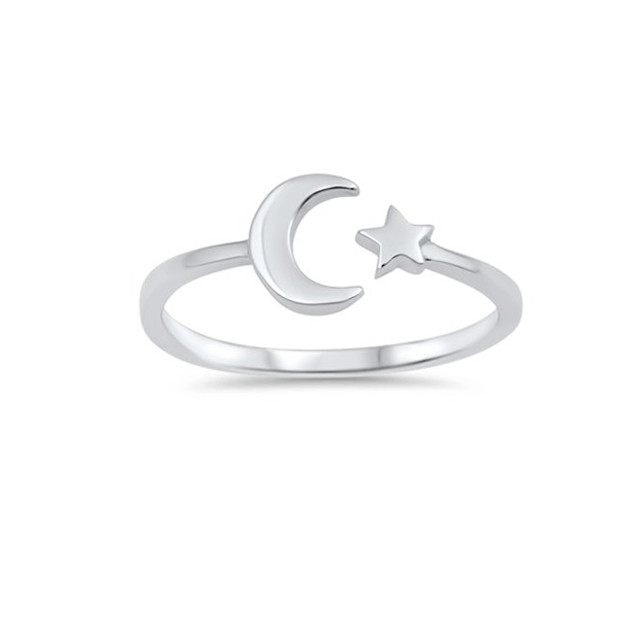 925 Sterling Silver High Polish Simple Open Moon Star Ring hoàn hảo cho mọi dịp