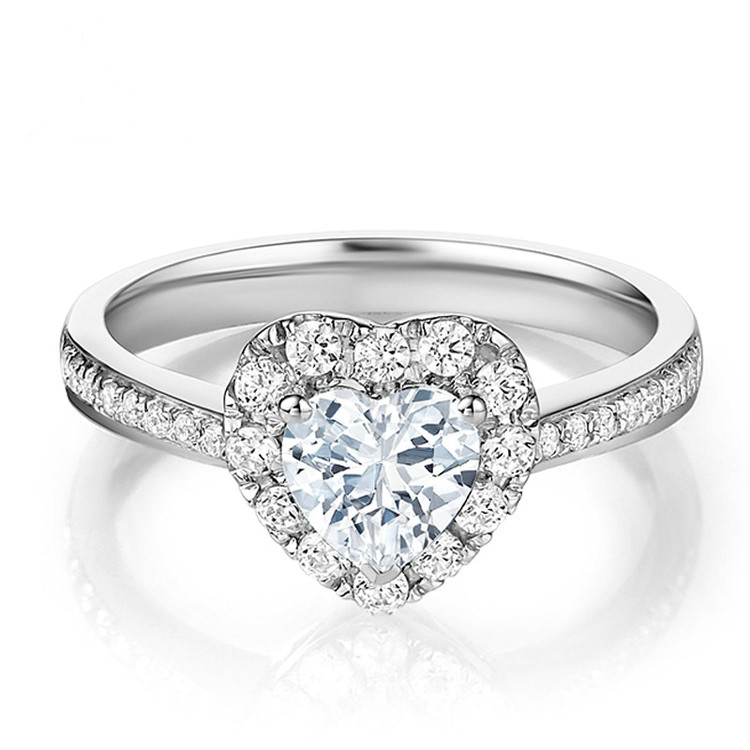 Đồng Creative Heart Shape Clear CZ 925 Sterling Silver Eternity Band nhẫn cho phụ nữ đồ trang sức