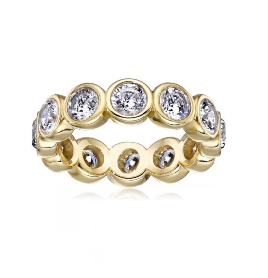 CLASSIC Ins 18K vàng phủ Bezel thiết lập CZ Eternity Band 925 Sterling bạc nhẫn