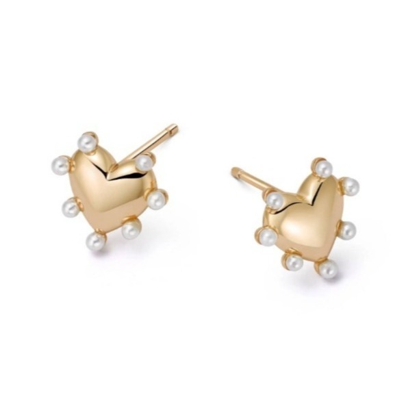 Trái tim hình ngọc trai Stud tai nghe thủ công trong 925 Sterling bạc 14K vàng cho cô gái thời trang trang sức trang sức