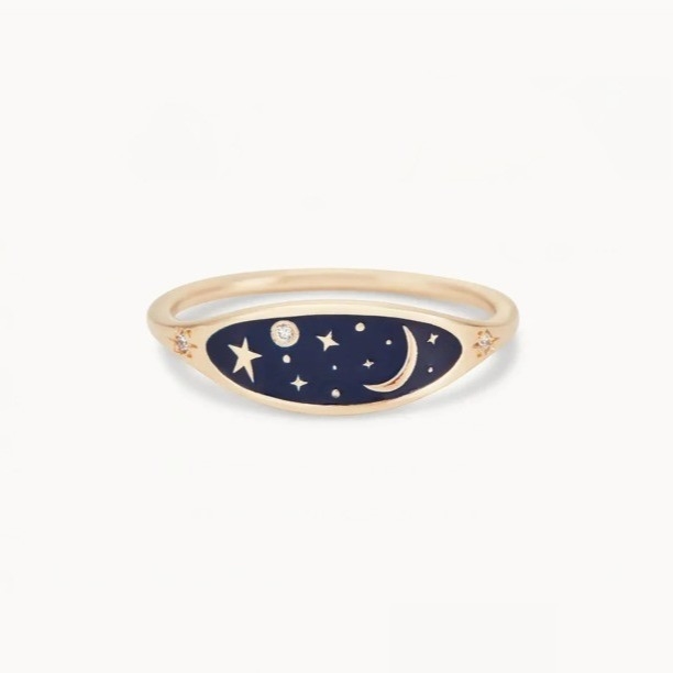 Bàn tay 18K vàng bọc nửa đêm xanh men 925 Sterling bạc tròn huy hoàng CZ đắp nhẫn cho các cô gái