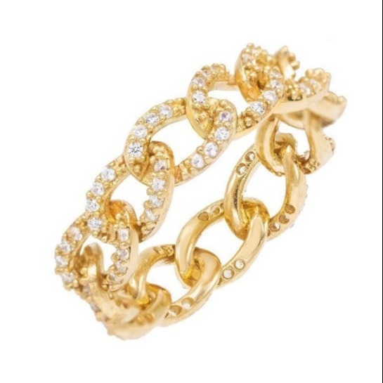 925 Sterling Silver Eternity Link Chain Band Chiếc nhẫn nữ phong cách Cuba cổ điển với ZIRCON