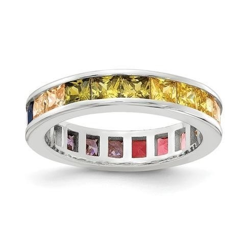 Vòng đính hôn màu sắc hình khối Zircon Eternity cho phụ nữ 925 bạc thân thiện với môi trường
