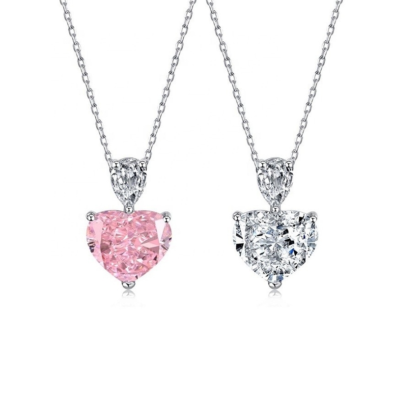 S925 Đeo cổ bạc Sterling cho phụ nữ Trái tim màu hồng Bạch giọt Pear CZ Đeo dây chuyền xương sống