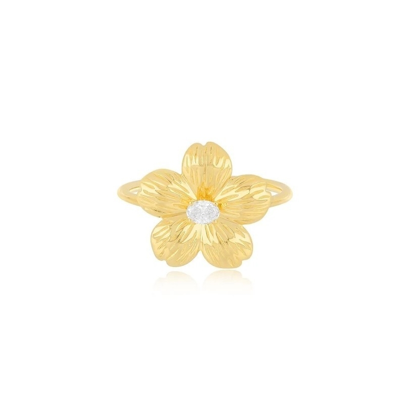 Forever Flower 18K vàng bọc hình bầu dục CZ nữ nhẫn trong 925 Sterling bạc đồ trang sức