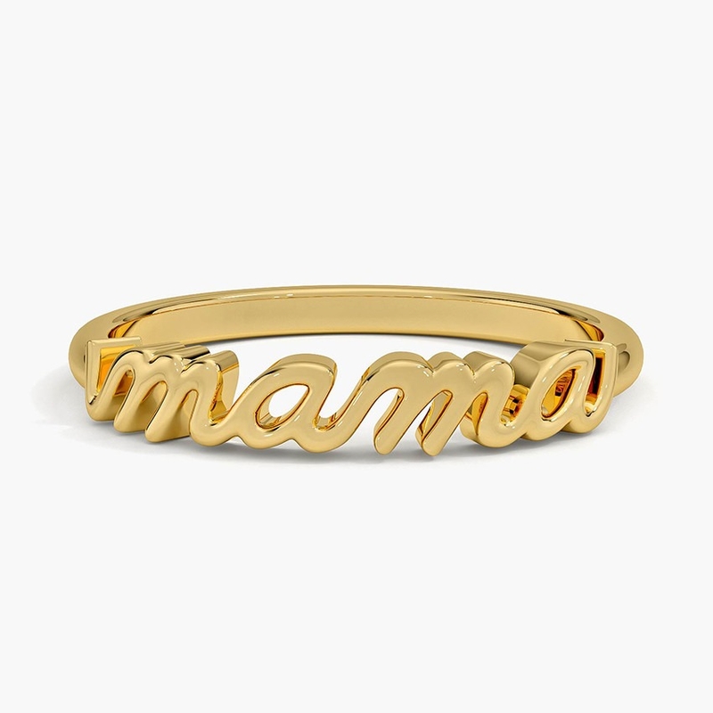 Classic 925 Sterling Silver14K Gold Highly Polished MAMA Women Rings In Minimalist Design (Vòng nhẫn nữ MAMA được đánh bóng cao với thiết kế tối giản)
