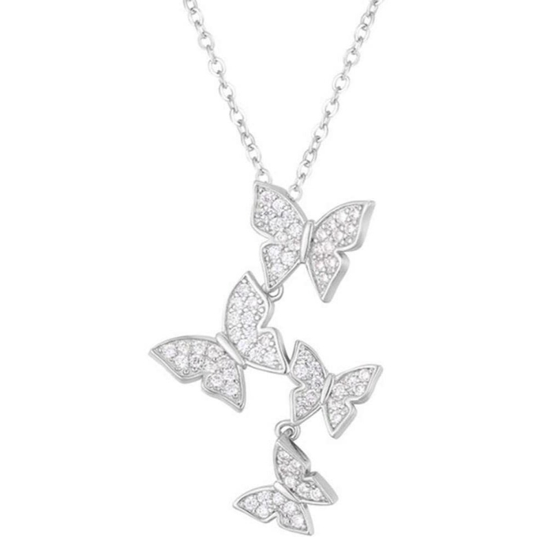 925 Sterling Silver White Gold Plated Micron Pave 4 Butterflies Charm Pendant Đối với phụ nữ