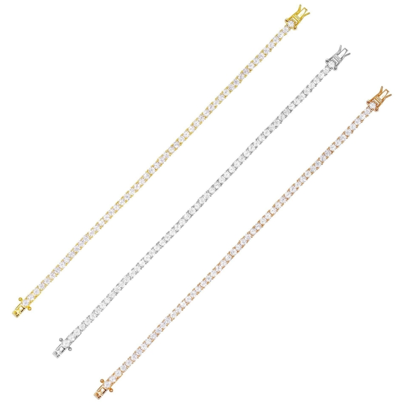 Sản phẩm nóng 925 Sterling Silver Plating Gold 3mm Cubic Zirconia Băng tay tennis cho phụ nữ