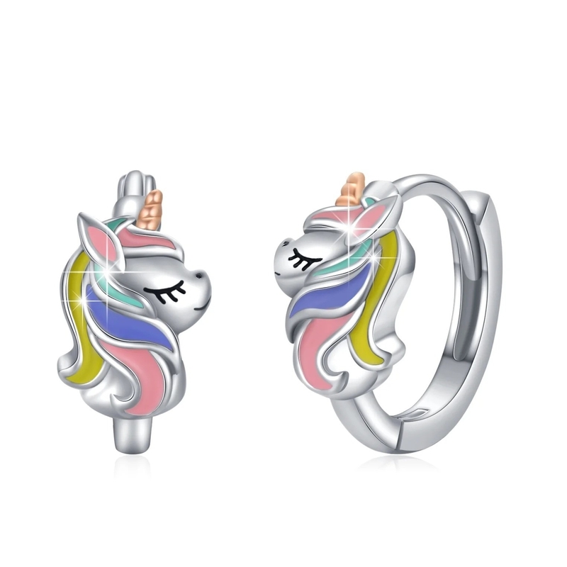 Rhodium bọc Unicorn màu sắc men váy Huggies Bàn tai cho thanh thiếu niên Thời trang trang sức