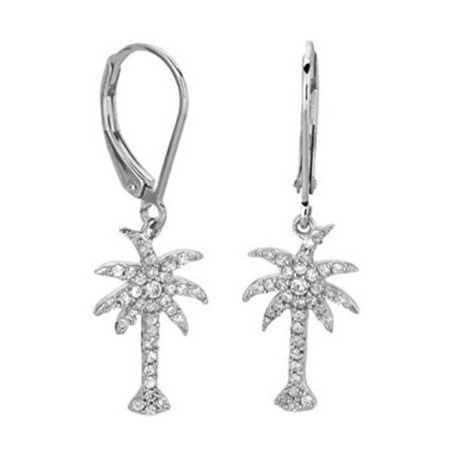 925 Sterling bạc nữ thắt tai rơi với thiết kế cây cọ và Zircon trắng CZ kim cương