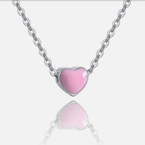 Rhodium bọc trái tim nhỏ màu hồng Ngày Valentine nữ 925 Sterling bạc dây chuyền