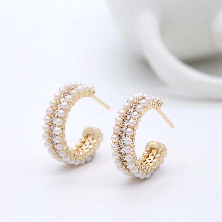 Phụ nữ phụ kiện 925 Sterling bạc Hoop bông tai với mẹ của Pearl Clear CZ