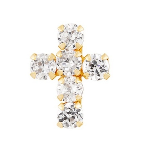 925 Sterling Silver White Cubic Zirconia Cross Button Stud Bàn tai bằng vàng 18K