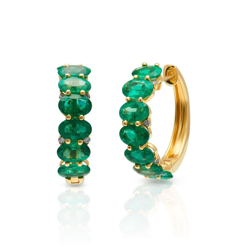 925 Sterling Silver Oval Green CZ Chiếc tai dây chuyền 18K Gold Half Eternity