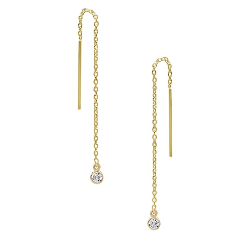 925 Sterling bạc đơn giản 18K vàng bọc phụ nữ Bezel Drop Chain Threader tai