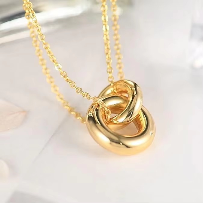 Chiếc vòng cổ tròn tinh tế, 14k vàng bọc 925 Sterling bạc đan xen vòng cổ tròn cho phụ nữ, Matte vòng cổ