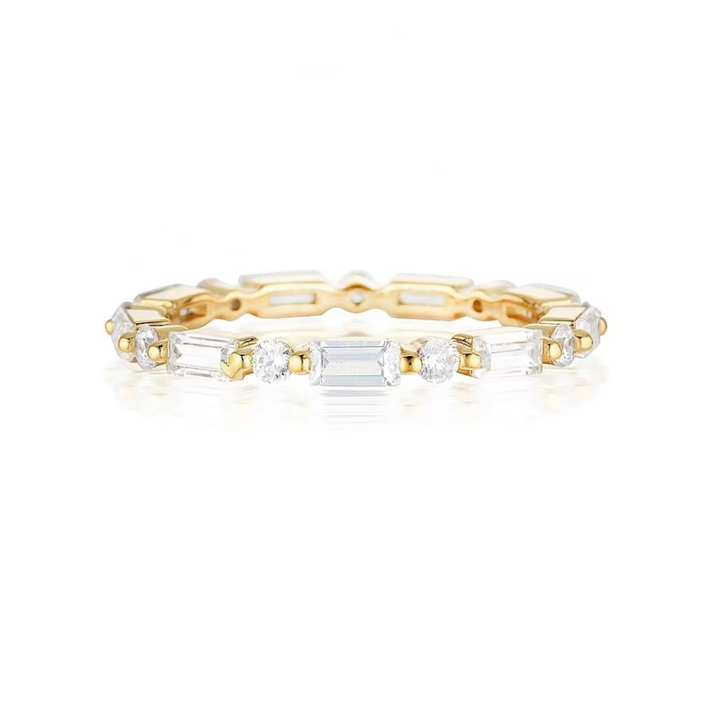 18K vàng đơn giản hiện đại hình chữ nhật cắt trắng CZ 925 Sterling bạc nữ nhẫn vĩnh cửu bữa tiệc quà tặng