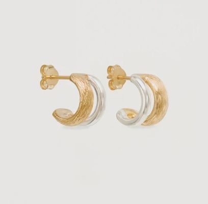 18K vàng và vàng trắng Shield Hoops bông tai cho phụ nữ
