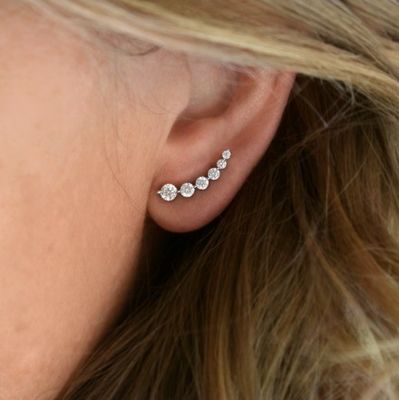 Tay làm trắng hình khối Zircon Crawler 925 Sterling bạc Stud Bàn tai vàng hoa hồng bọc
