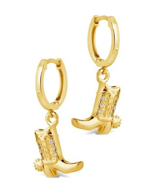 Giày cao bồi Micro tinh tế đồng rơi bông tai trắng CZ đá đồng Dangle bông tai