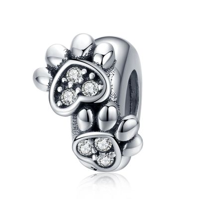 Bạch kim cubic Zircon dấu chân hình dạng hạt quyến rũ cho phụ nữ 925 Sterling bạc vòng tay quyến rũ