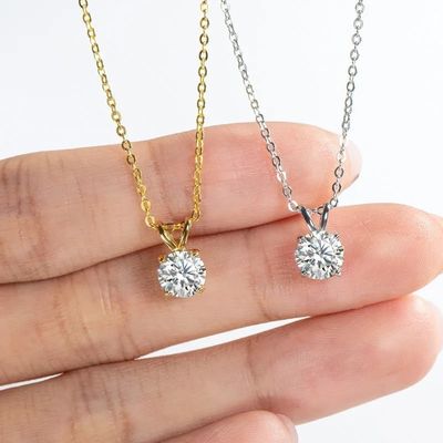 925 Sterling Silver Pendant cho các cô gái 18K vàng vàng tròn cắt Solitaire Stone quà tặng