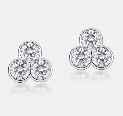 S925 Bàn tai bằng bạc 3 viên đá với bọc rhodium cho phụ nữ và trẻ em gái đồ trang sức