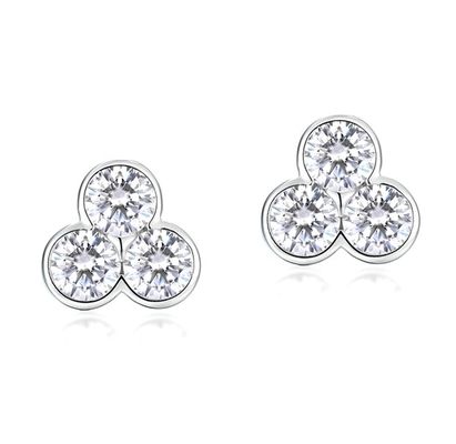 S925 Bàn tai bằng bạc 3 viên đá với bọc rhodium cho phụ nữ và trẻ em gái đồ trang sức