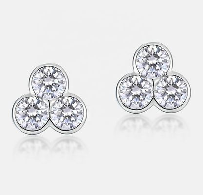S925 Bàn tai bằng bạc 3 viên đá với bọc rhodium cho phụ nữ và trẻ em gái đồ trang sức