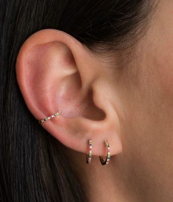 Đàn bà cổ điển Rainbow Pave Setting Cubic Zircon 925 Sterling Silver Ear Cuff trang sức