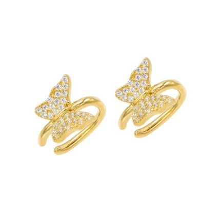 18K vàng bọc bông tai bướm với Micron Pave trắng CZ trang sức nữ thời trang