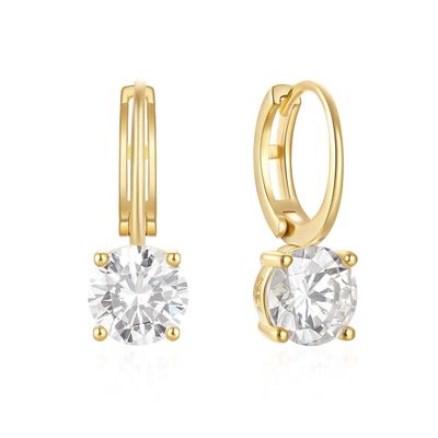 925 Sterling bạc đã đến 18K vàng mạ Solitaire trắng hình khối Zircon Huggies tai nghe