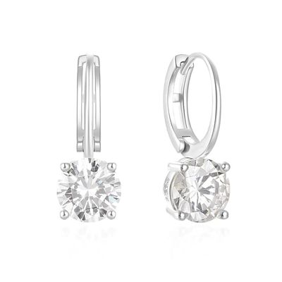 925 Sterling bạc đã đến 18K vàng mạ Solitaire trắng hình khối Zircon Huggies tai nghe